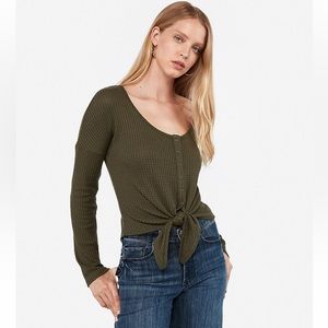 EXPRESS Dusty Rose Soft Waffle Knit Snap Tie Front Top